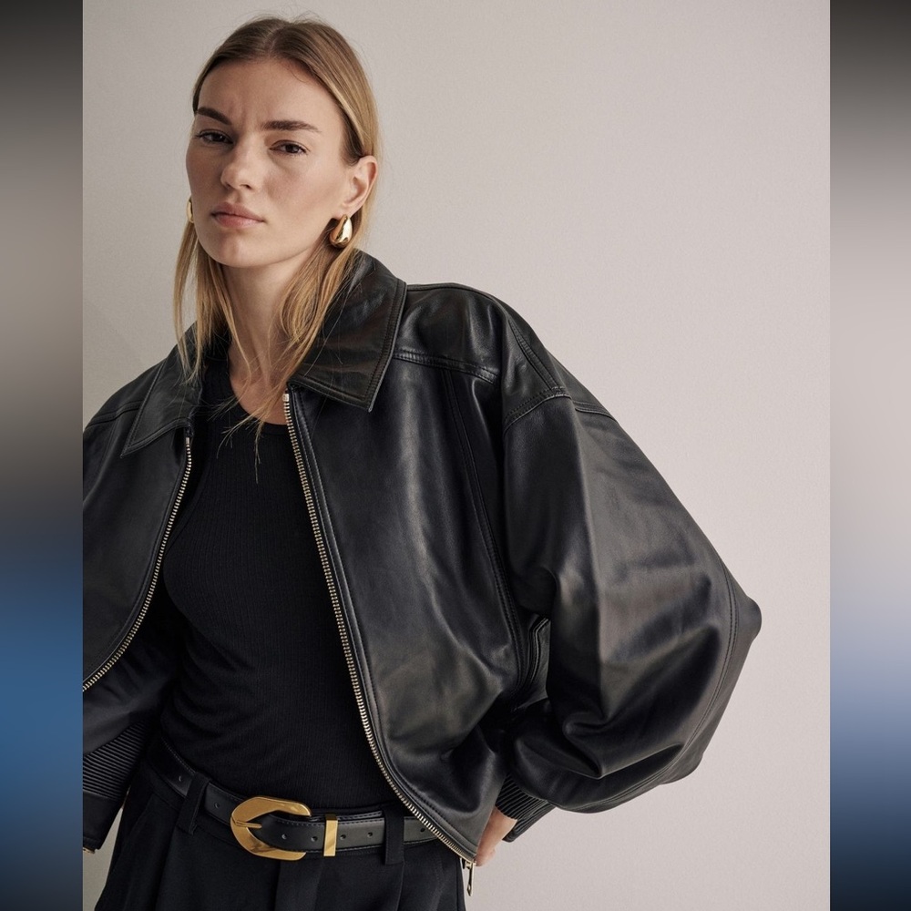 HUTTON BLACK LEATHER BOMBER